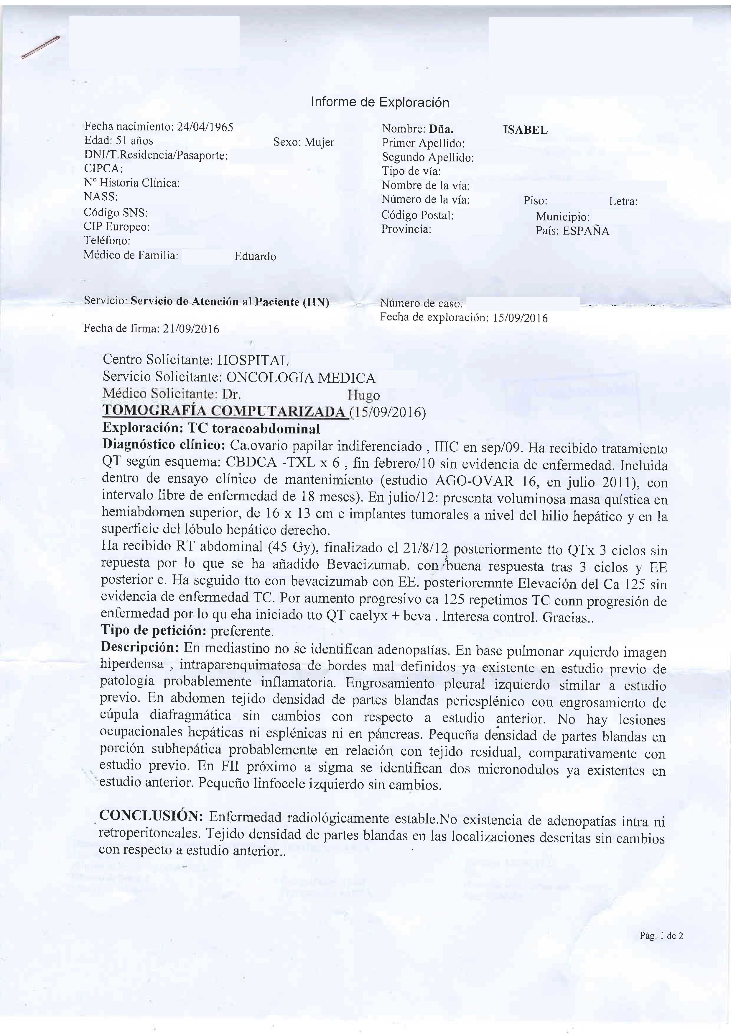 LifEscozul® - Isabel 1 - Cáncer de Ovarios