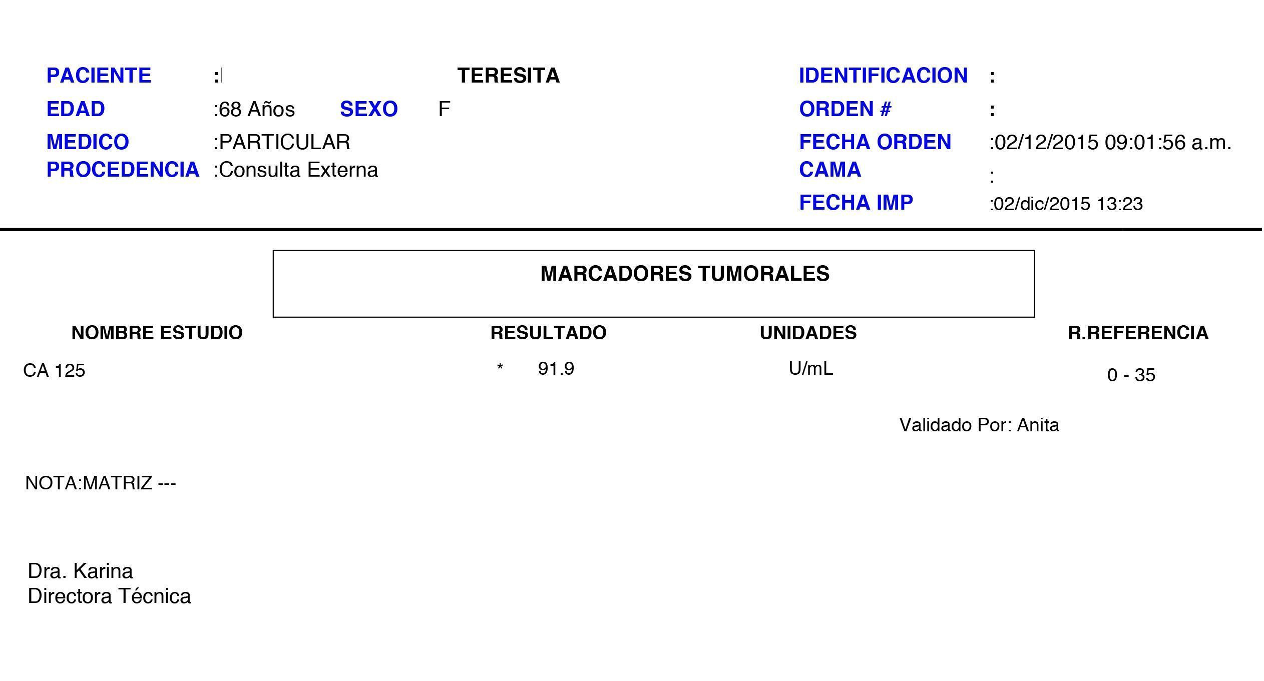 LifEscozul® - Teresita 10 - Cáncer de Ovarios