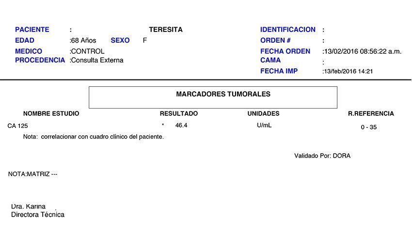 LifEscozul® - Teresita 6 - Cáncer de Ovarios