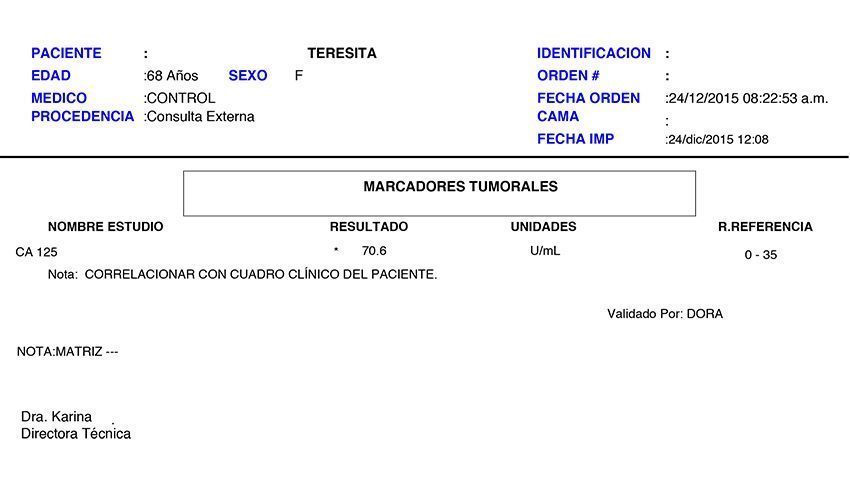 LifEscozul® - Teresita 7 - Cáncer de Ovarios