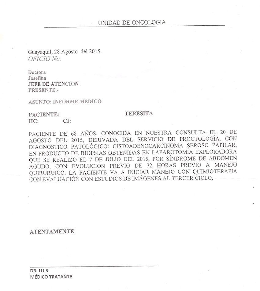 LifEscozul® - Teresita 8 - Cáncer de Ovarios